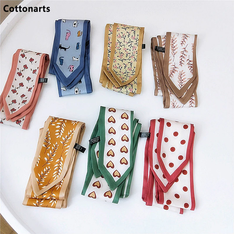 

Новый квадратный шелковый шарф в горошек с длинными скошенными полосками, женские маленькие шейные шарфы для офиса, Женская повязка на голо...