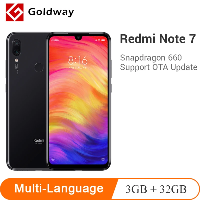 Смартфон Xiaomi Redmi Note 7 с глобальной прошивкой, 3 ГБ, 32 ГБ, Восьмиядерный процессор Snapdragon 660, 4000 мАч, FHD экран 6,3 дюйма, 48 Мп+ 13 МП, мобильный телефон