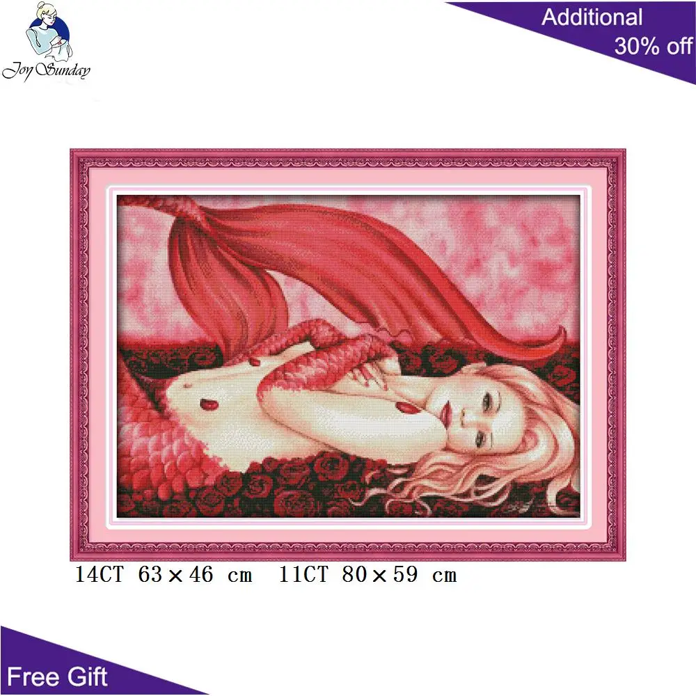 

Joy Sunday Красная Русалка рукоделие R537 14CT 11CT Счетный и штампованный домашний декор красная русалка вышивка крестиком наборы