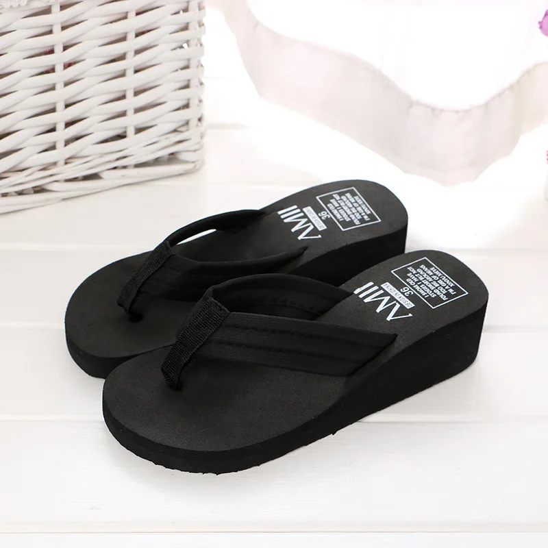 

2020 Sequin Flip Flop Thick Bottom Slippers Female Summer Non-slip High Heels Wedge Beach Shoes Fashion Slides Slippers