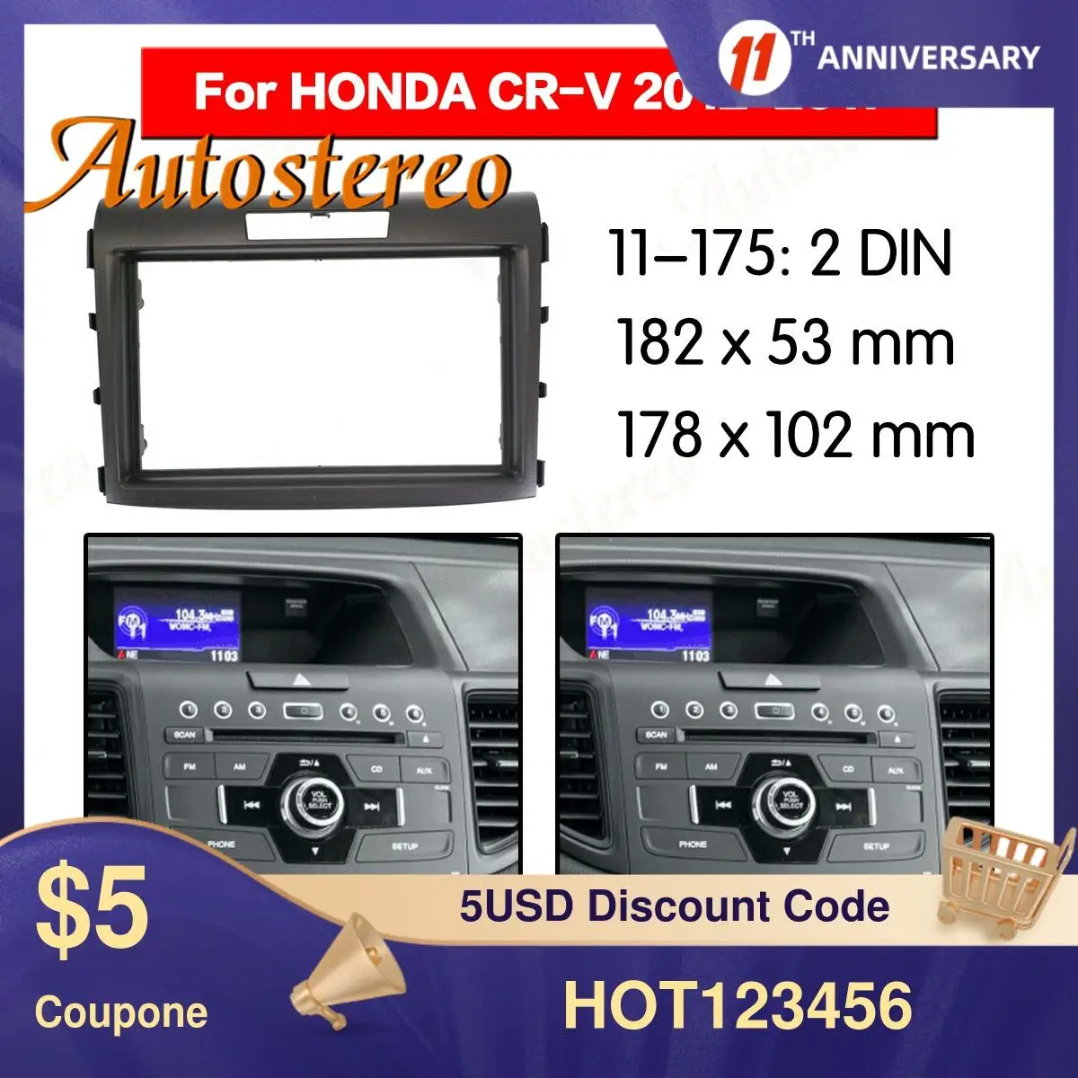 

Car Fascia Dash Kit Panel Frame for 2012 HONDA CRV Dash Mount Kit Adapter Trim Facia Panel Frame Dashboard