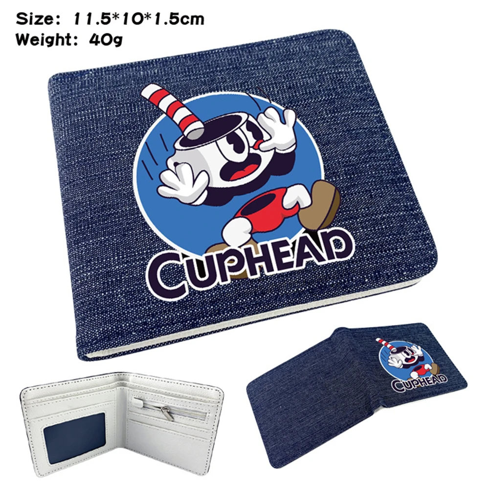 Джинсовый кошелек с рисунком аниме Cuphead Короткий держатель для карт повседневный