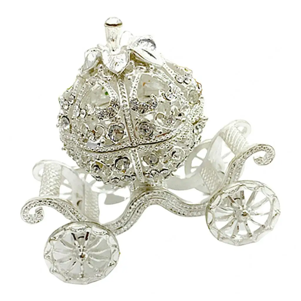

Silver Plated Enamel Jewelry Trinket Box Pumpkin Carriage Shape Art Craft Gifts