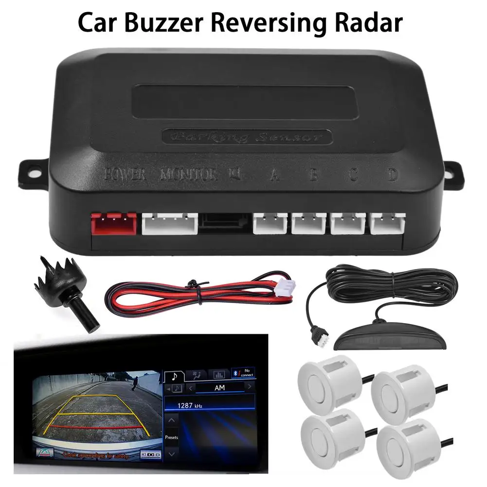 

12V 4 Sensors Buzzer 22mm Car LED Parking Sensor Kit Reverse Backup Radar Sound Alert Indicator Probe System Distance 0-2.5m
