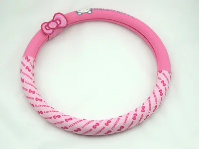 Автомобильные аксессуары мультфильм розовый hello kitty Руль крышка натуральный каучук здоровый дышащий Универсальный 38 см для женщин и девочек
