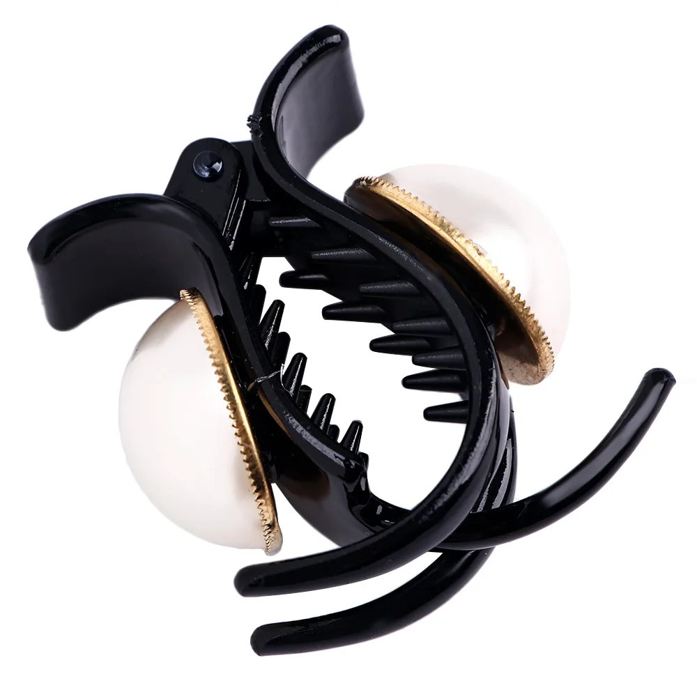 Fashion Women Girls Large Pearl Hair Claws Clamp Black Hairpin Sweet Big Clips Accessories Styling Tool | Красота и здоровье
