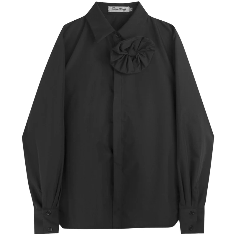 Женская приталенная рубашка с длинным рукавом черная однотонная Повседневная