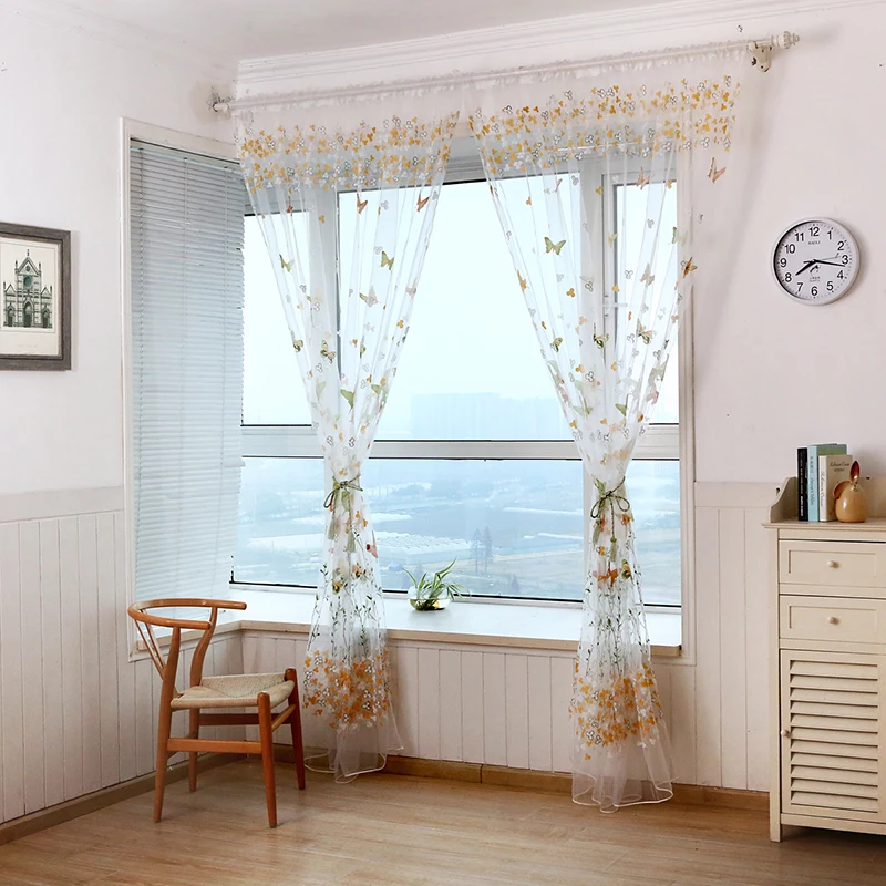 1*2.7 м бабочки и цветы вуаль тюль Шторы для Оконные рамы двери Кухня Гостиная дети