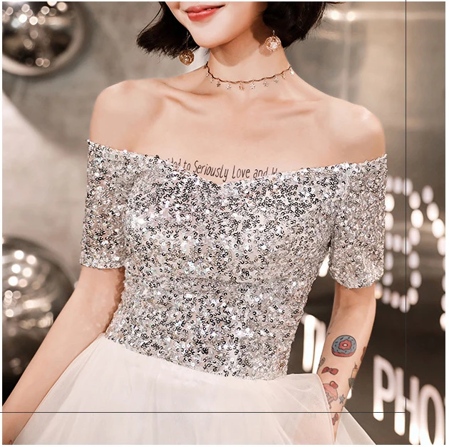 

Womens Slash Neck Party Dress Short Sleeve Sequin Evening Cheongsam Long Wedding Elegant Prom Qipao Gown Retro Vestido XS-XXL