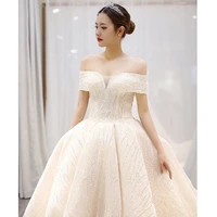 2021 new off the shoulder wedding dress sweep train ball gown wedding gown vestido de noiva luxury prinecess bride dress
