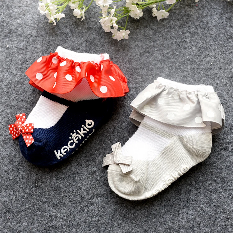 0-4T Детские носочки из кружевного мешка для девочек-младенцев Принцессы из хлопка с антискользящим покрытием на щиколотке Детское платье День рождения