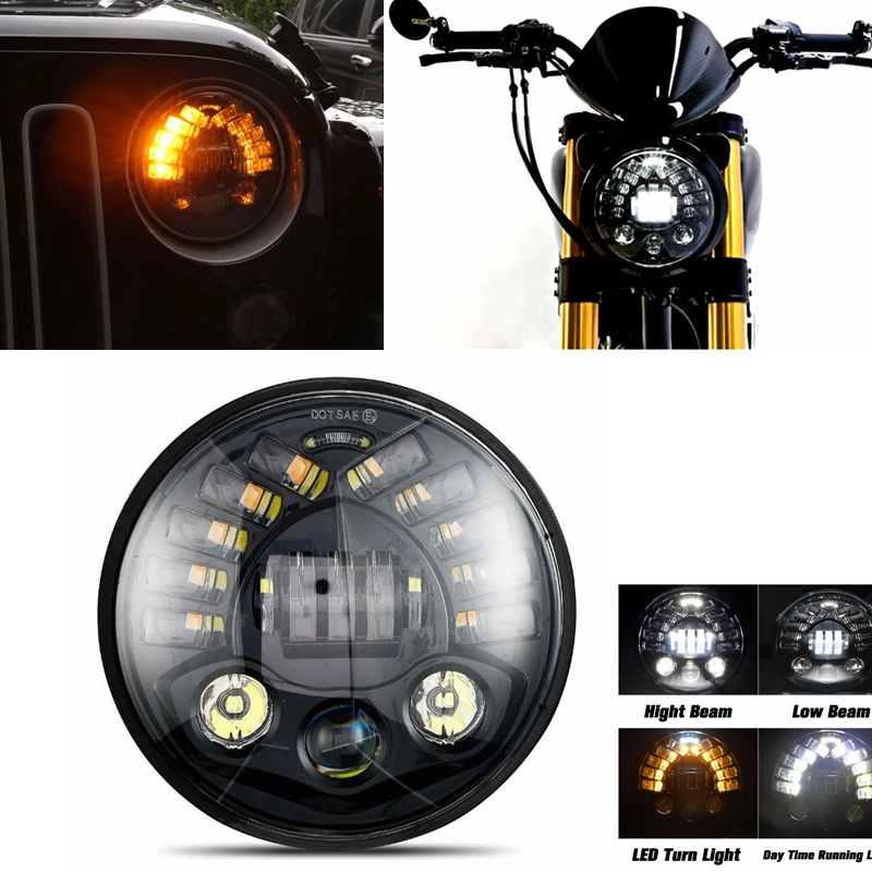 1x7 дюймов светодиодные фары H4 Hi/Lo луч Янтарный поворотный свет Белый DRL для Yamaha Road