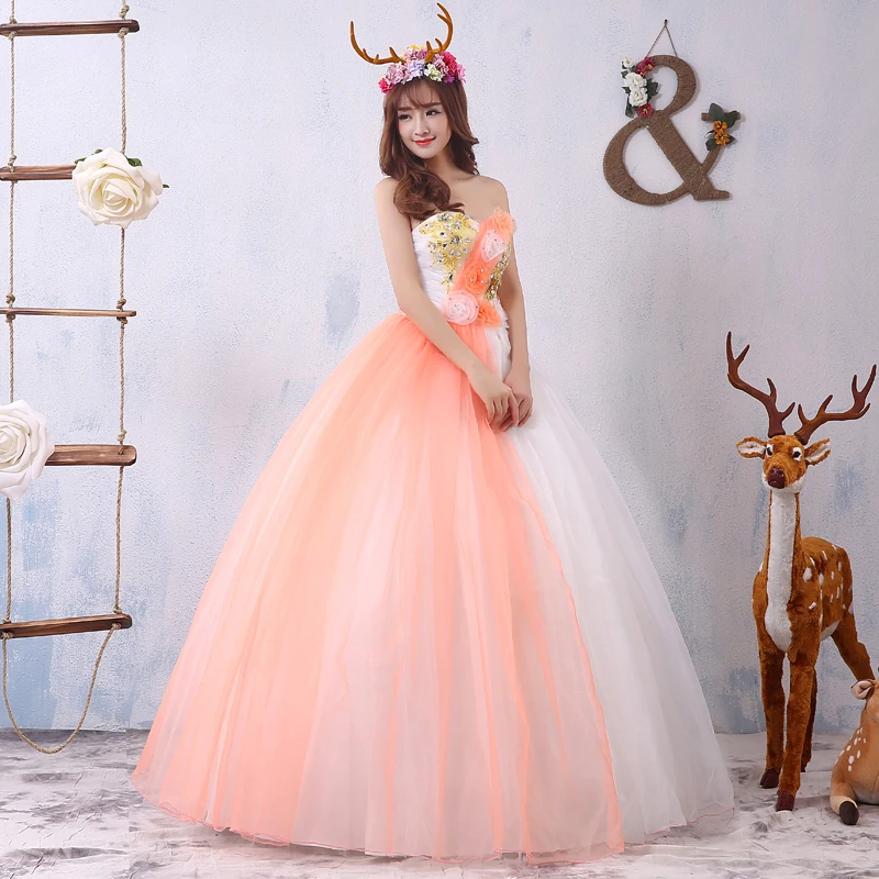 Ярко-розовые милые 16 Бальные платья с аппликацией из бисера Длинное Пышное