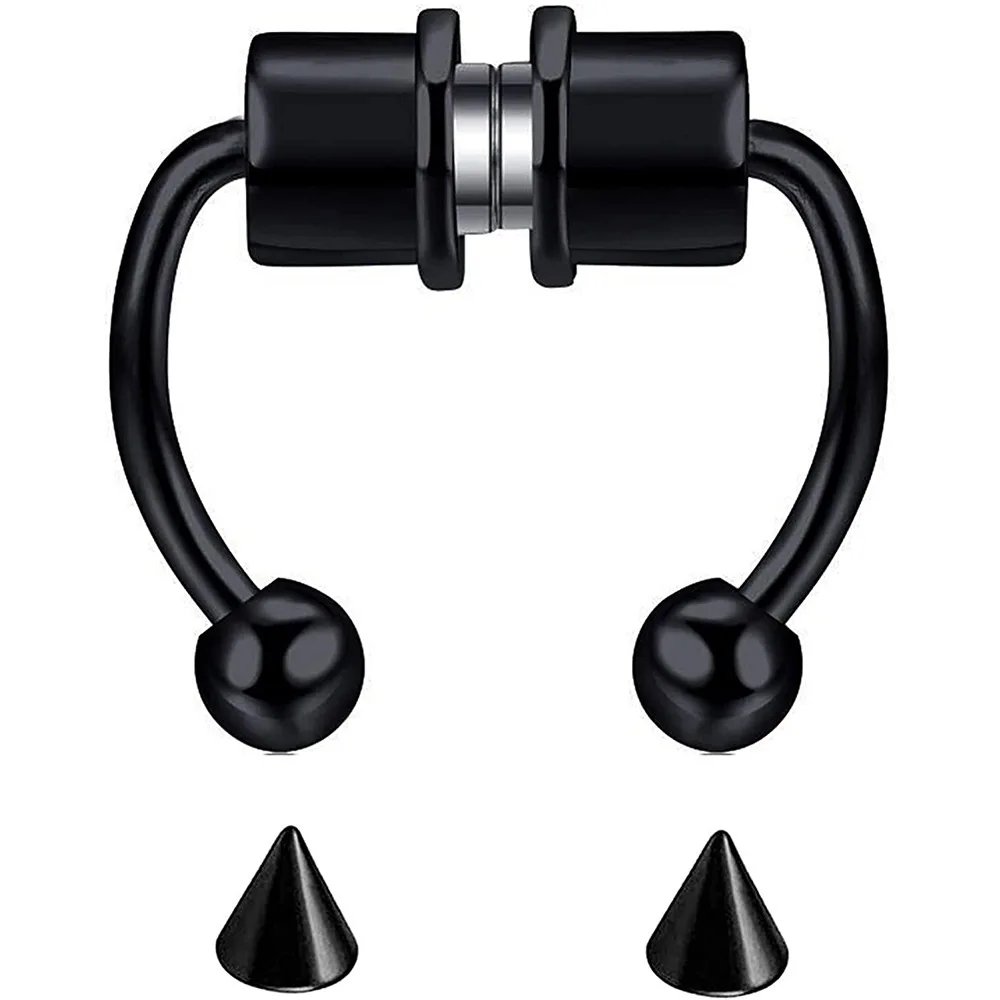 

New Stainless Steel Magnet Fake Nose Ring Double-headed Ball Cone Horseshoe Ring Non-perforated Nose Hoop Ring Body Jewelry