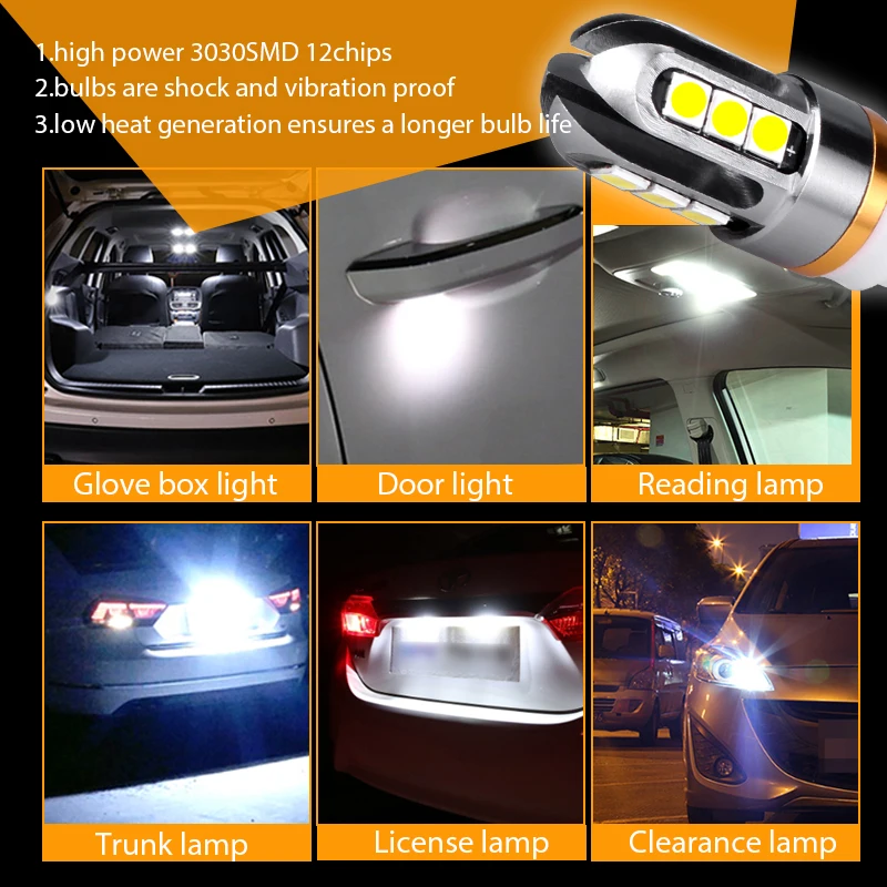 HLXG T10 светодиодный W5W 3030 168 194 авто Интерьер стоп-сигнал для чтения Габаритные огни Сигналы поворота для мотоцикла лампы 12V 24V неполярный