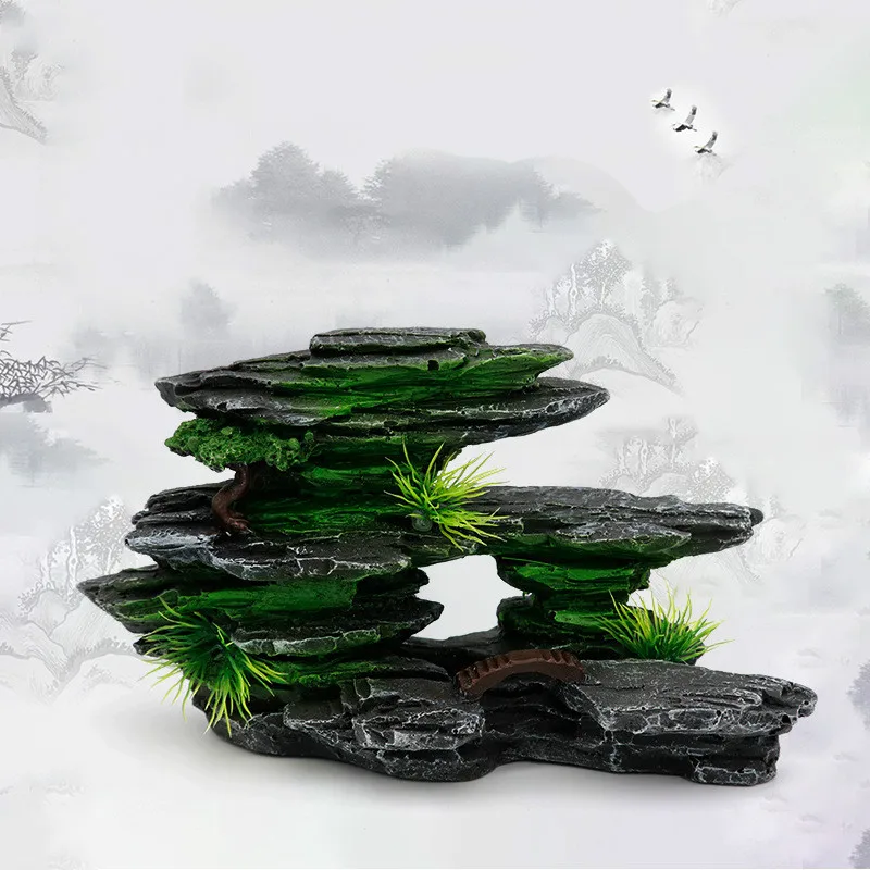 

Aquarium Decoration Fish Tank Landscaping Artificial Resin Rockery Moss Stone Aquascape Landscape Ornaments Decor Accessories