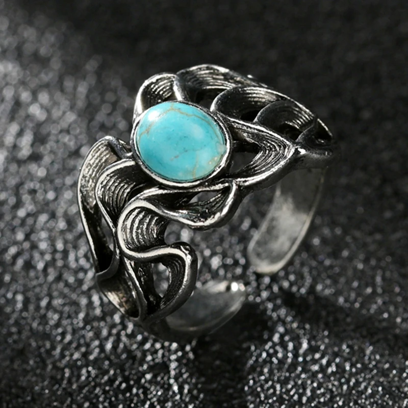 

Vintage Turquoises Rings For Women Men Antique Wave Flower Finger Ring Jewelry