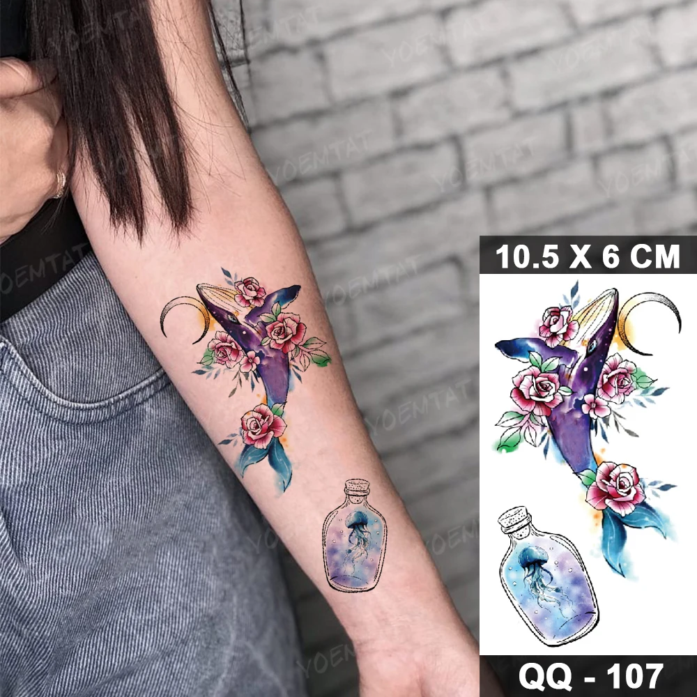 Акварельный КИТ медуза Бабочка животное тату милая детская копия наклейка для