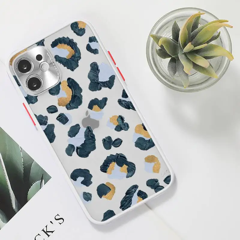 

Leopard Print Phone Case Clear matte transparent For white iPhone 7 8 x xs xr 11 12 pro plus max mini Funda