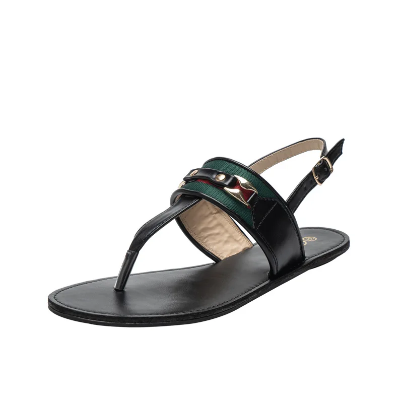

Women's shoes 2021 summer new style strap buckle flat bottom daily casual clip foot flat heel solid color sandals and slippers