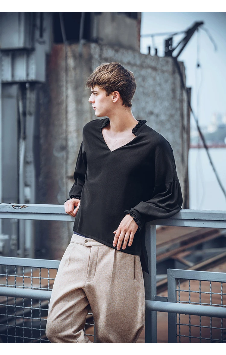 

Свободная рубашка с длинными рукавами, модная мужская рубашка в европейском и американском стиле с рукавами-фонариками, новая весенняя руб...