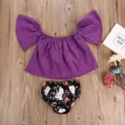 Комплект одежды для новорожденных девочек 0-24 месяцев, топ с открытыми плечами и шорты с цветочным принтом, повязка на голову, комплект из 2 предметов