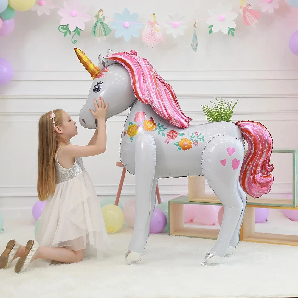 

3.8ft Tall Unicorn Baby Shower Party Decorations 3D Animal Foil Balloons Girls Happy Birthday Decor Kids Supplies Helium Globos
