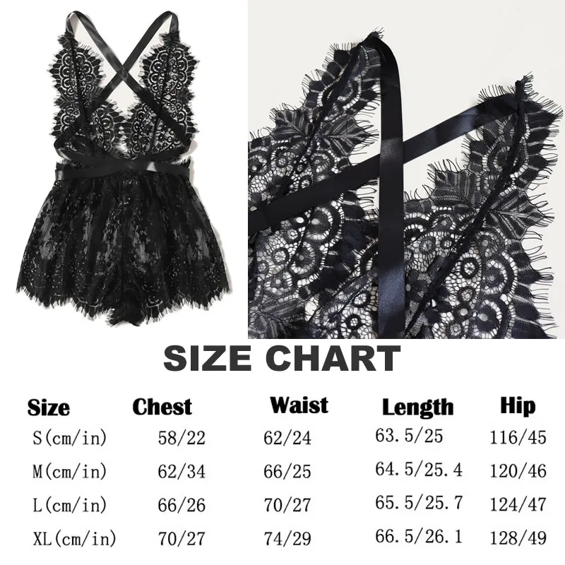 

Women Sexy Underwear Lingerie Black Deep V-Neck Babydoll Gauze Lace Splice Chemise Erotic Porno Lingerie Sexy Costumes Nightwear