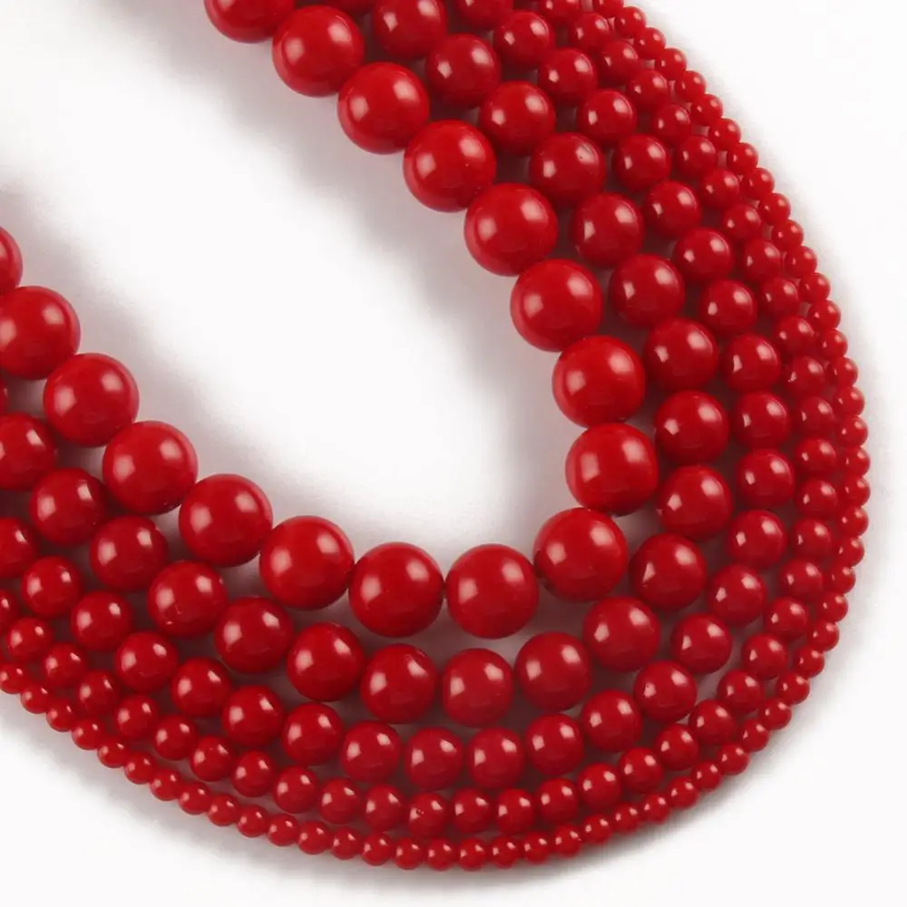 4/6/8/10/12 mm Natural Stone Red Coral Jades Loose Round Beads Charms Bracelet Necklace For DIY Jewelry Making Accessories