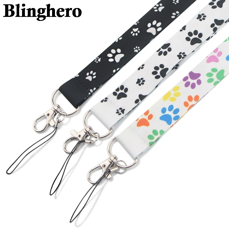 JF0080 Cute Black Cat Lanyard Dog Paw Neck Strap for key ID Card Cell Phone Straps Badge Holder DIY Hanging Rope Accessories | Мобильные