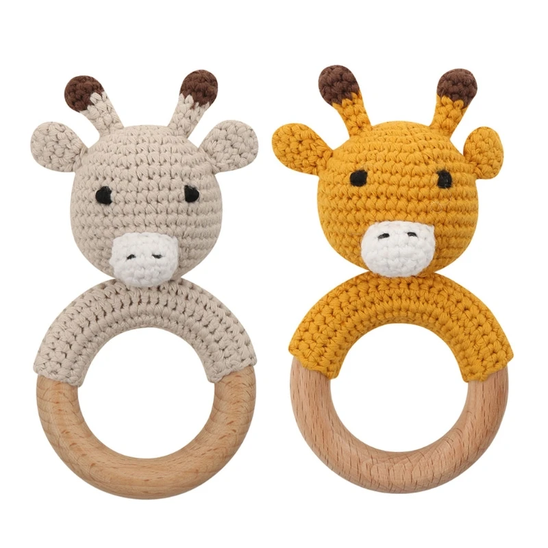 

Baby Teether Cartton Animal Crochet Wooden Teething Rings DIY Teething Rattle