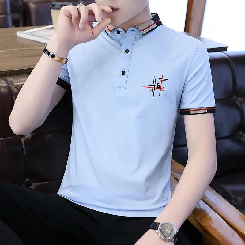 Модная Новая мужская рубашка-поло с коротким рукавом Хлопковая рубашка
