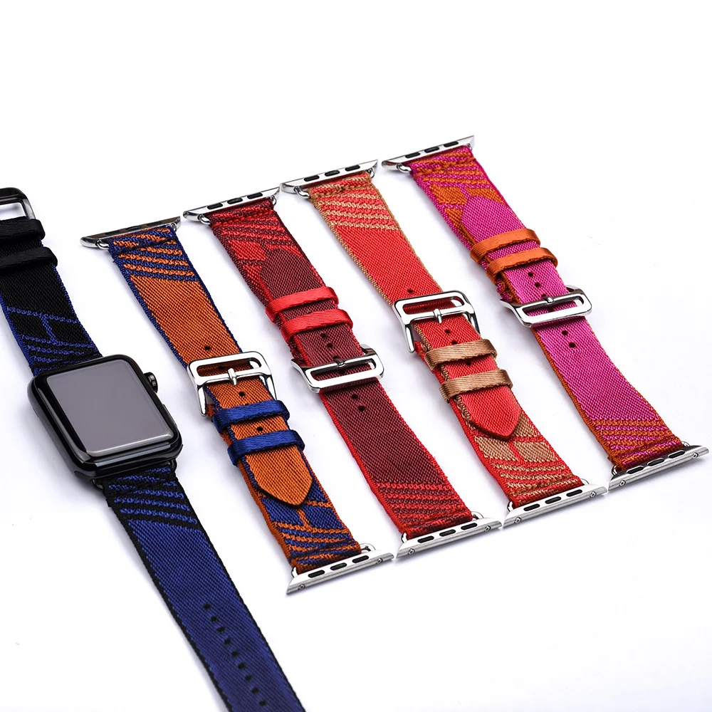 

High Quality Smooth Twill Nylon Watch Straps 38mm 40mm 42mm 44mm For Apple Iwatch Series SE 6 5 4 3 2 1 Watchband Wrist Bracelet