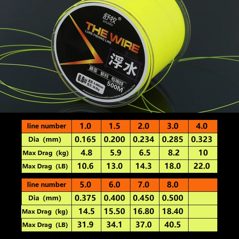 Полуплавающая однонитевая Люминесцентная желтая рыболовная леска 500 м |