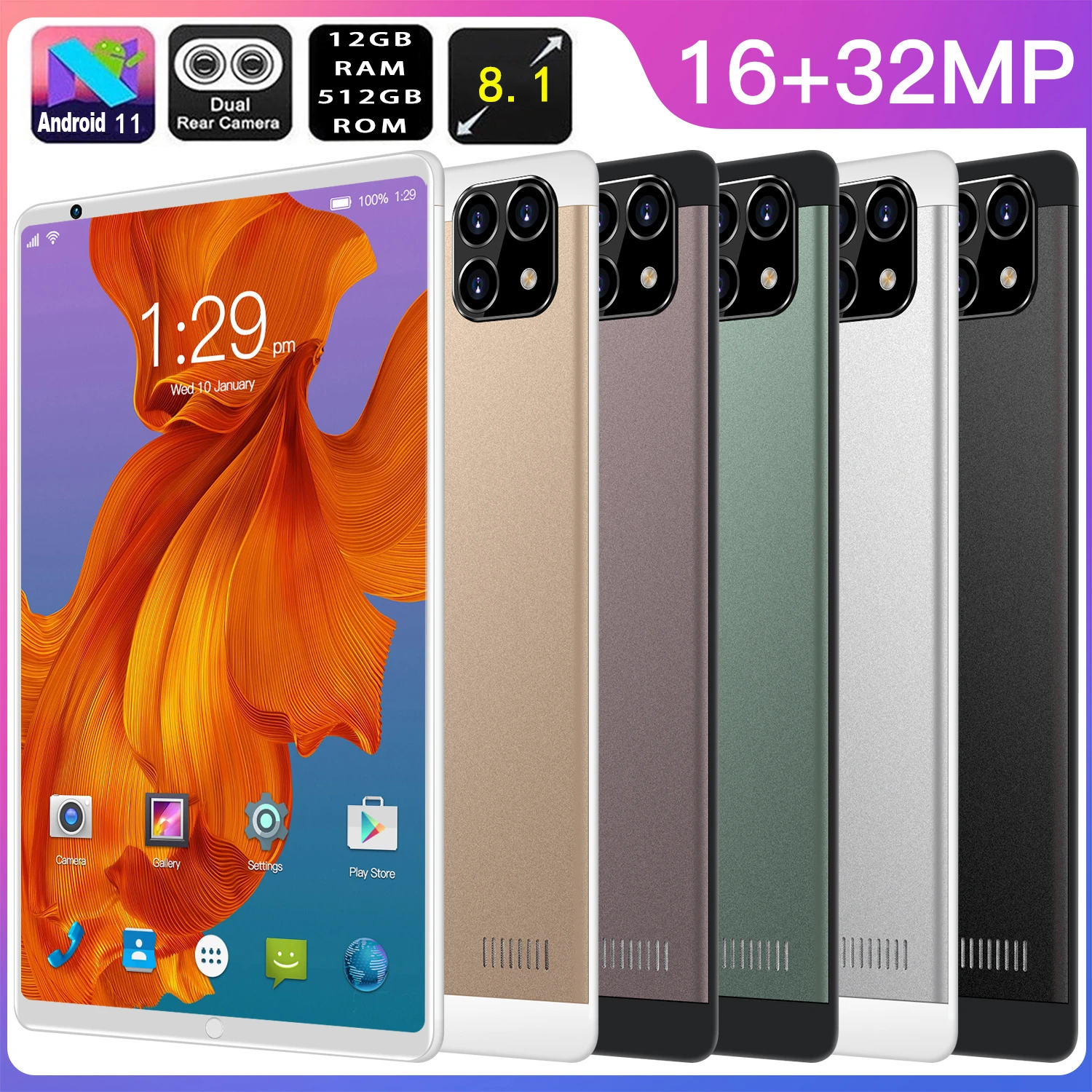 

8.1 inch tablet,equipped with Android 9.0,octa-core processor,Google Play,GPS and WIFI phone,8 inch tempered glass,brand new