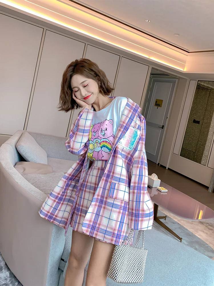 Женский осенне-весенний Тонкий Блейзер в клетку с длинным рукавом | Женская