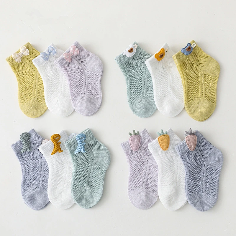 

3 Pairs/lot Spring Summer Baby Socks Toddlers Boys Girls Cartoon Socks Soft Cotton Breathable Mesh Newborn Socken For 0-3Years