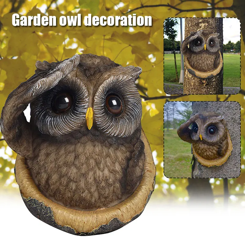 

Garden Owl Tree Statue Saluting Owl Resin Bird Yard Decoration with Hanging Hole for Outdoor Home 5*5.5inch TP-Hot