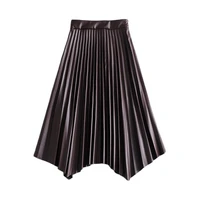 jc%c2%b7kilig 2021 spring new high waist pleated thin imitation leather midi skirt w61977g