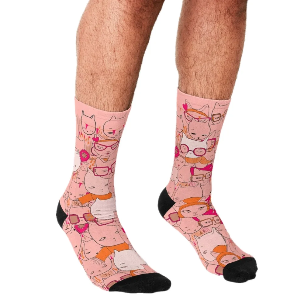 

Мужские носки Харадзюку, носки с принтом кошек и кошек, оригинальные счастливые носки в стиле хип-хоп, новинка, повседневные сумасшедшие нос...