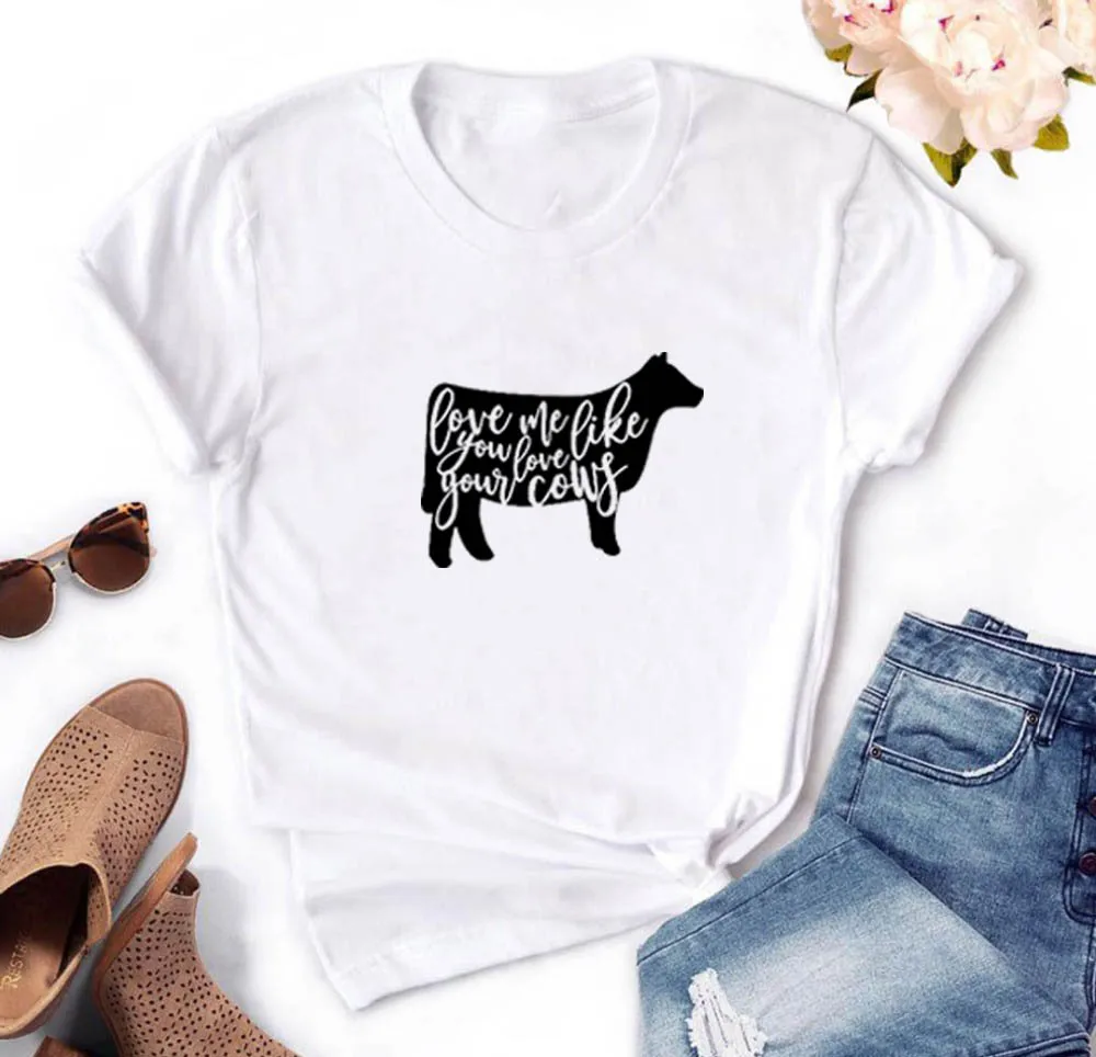 Женская футболка с принтом Love Me Like You Your Cow свободная хлопковая Футболка круглым