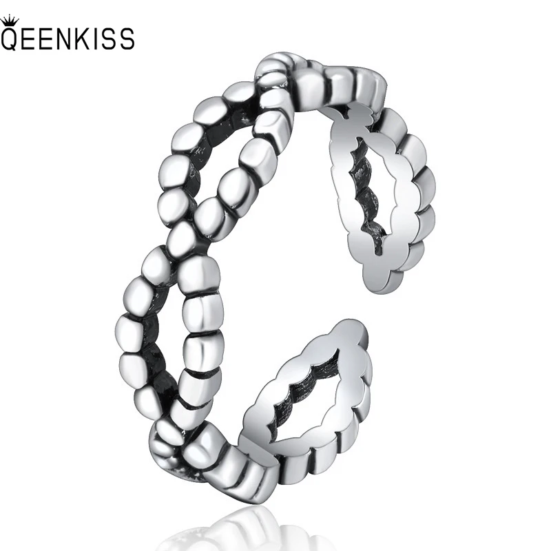 

QEENKISS RG6565 2022 Fine Jewelry Wholesale Fashion Woman Girl Birthday Wedding Gift Retro Twist 925 Sterling Silver Open Ring