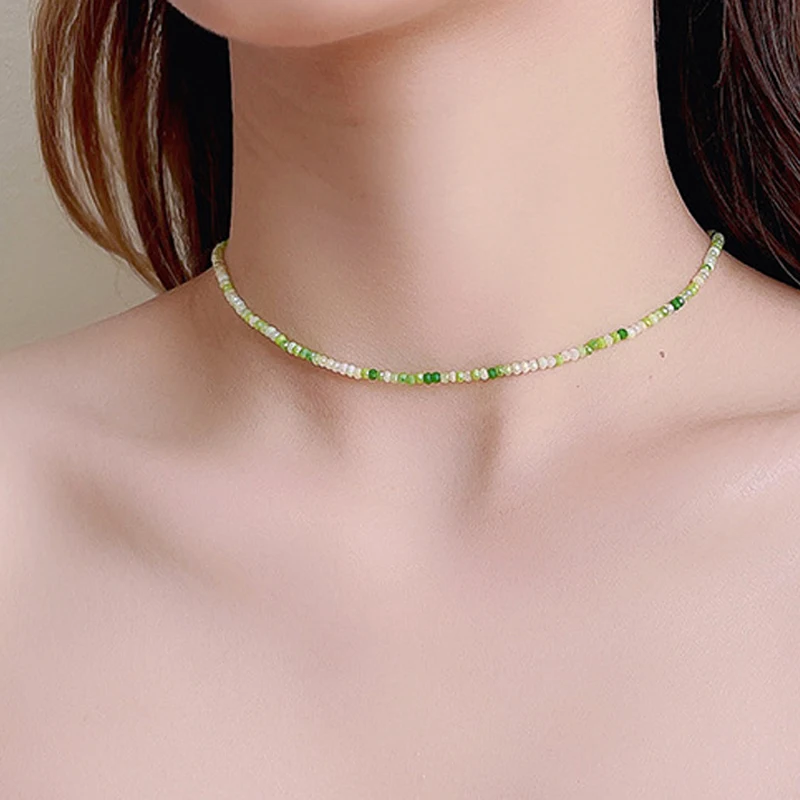 

Delicate Boho Bohemian Seed Bead Necklace, Multi Green Beaded Choker, Dainty Jewelry For Women Gifts
