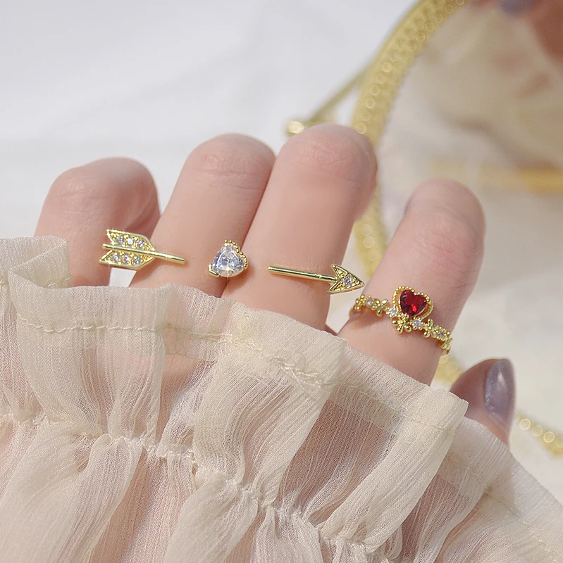 Изящные Ювелирные изделия 14K позолоченные Регулируемые кольца с кристаллами в форме сердца для женщин