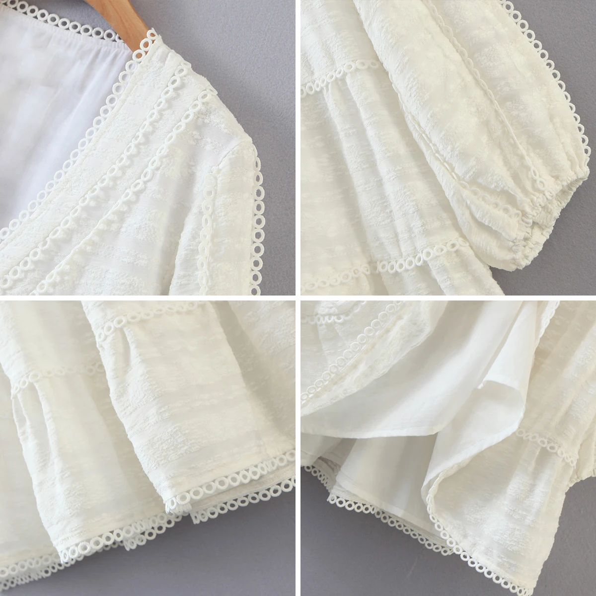 

Eliasha White Dress Women 2020 Autumn V-Neck Long Balloon Sleeves Baby Doll Dress Lace Trim Chic Hippie Loose Mini Party Dresses