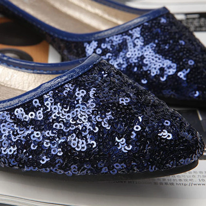 Балетки женские с блестками плоская подошва заостренный носок без застежки