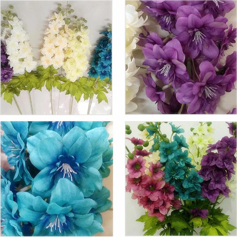 One Fake Delphinium Simulation Larkspur Silk Violet Flower Hyacinth Plant for Wedding Centerpieces Decorative Flowers images - 6