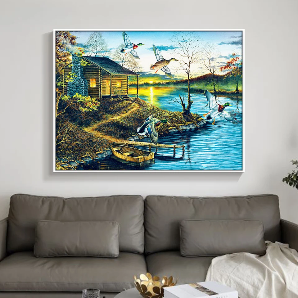 5D Diamond Painting full Set Riverside Cottage Round Rhinestone Picture Embroidery Sale Mosaic Home Decor Drop Ship | Дом и сад