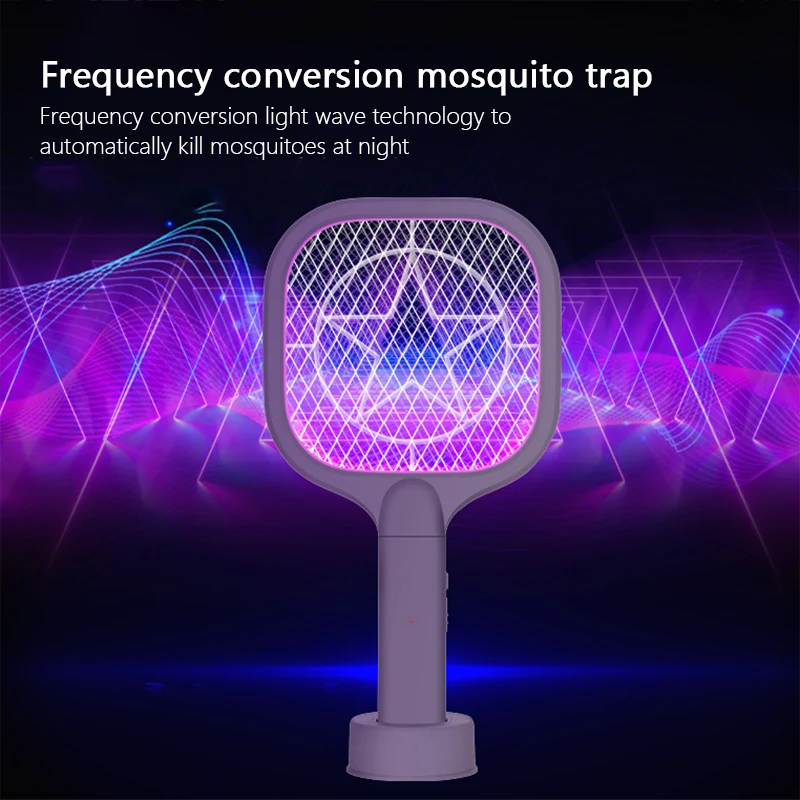 Matamoscas el&eacute;ctrico con luz UV, l&aacute;mpara LED recargable por USB, trampa para mosquitos, raqueta, antiinsectos, Zapper, herramientas de verano-4