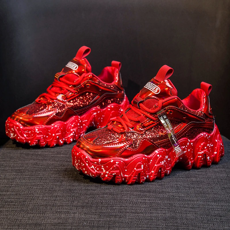Кроссовки женские на массивной подошве модная Роскошная Удобная блестящая обувь